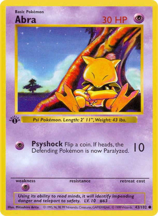 Abra 43/102 Pokémon Base Set Shadowless Raw