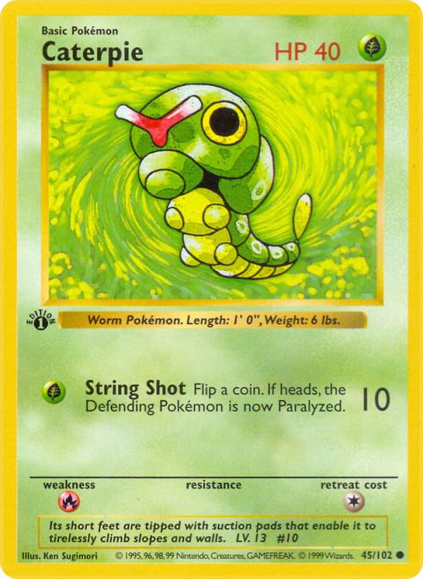 Caterpie 45/102 Pokémon Base Set Shadowless Raw