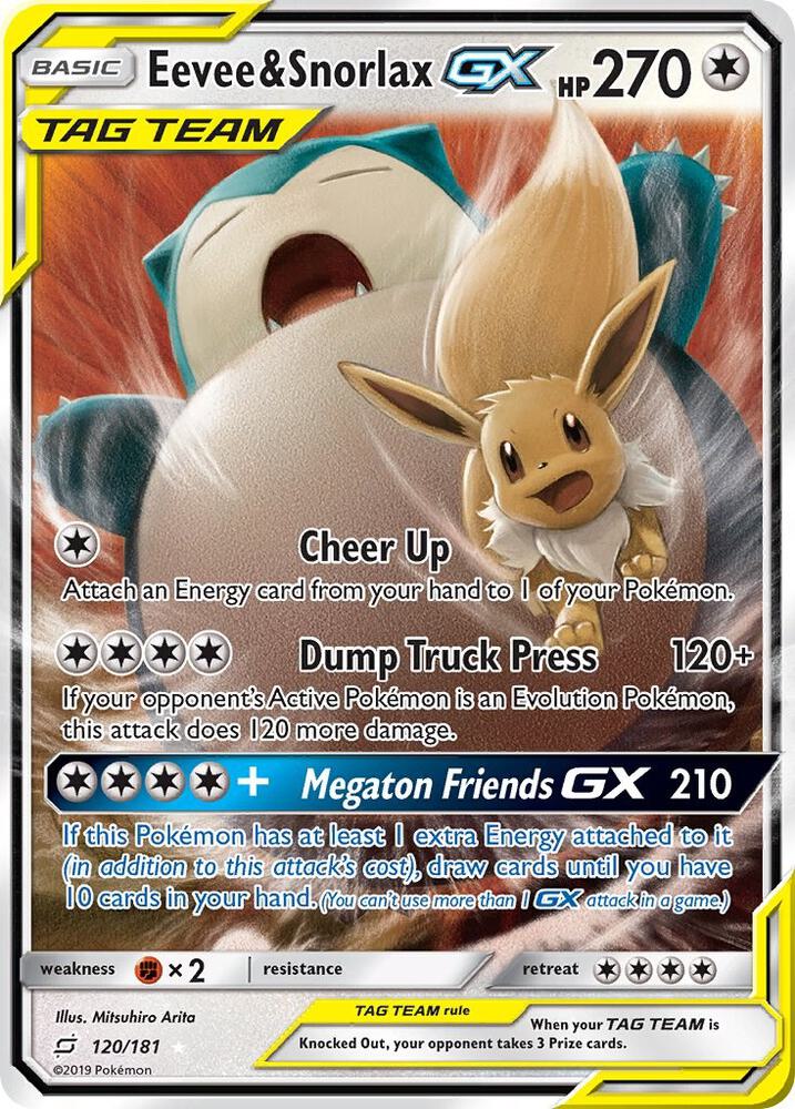 Eevee & Snorlax GX Tag Team 120/181 Pokémon Team Up Raw