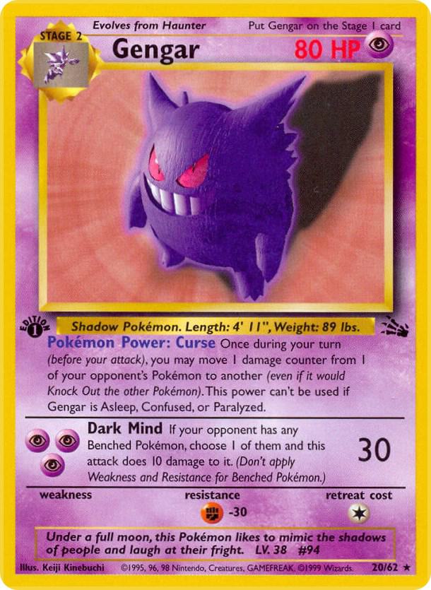 Gengar 20/62 Pokémon Base Set Fossil Raw