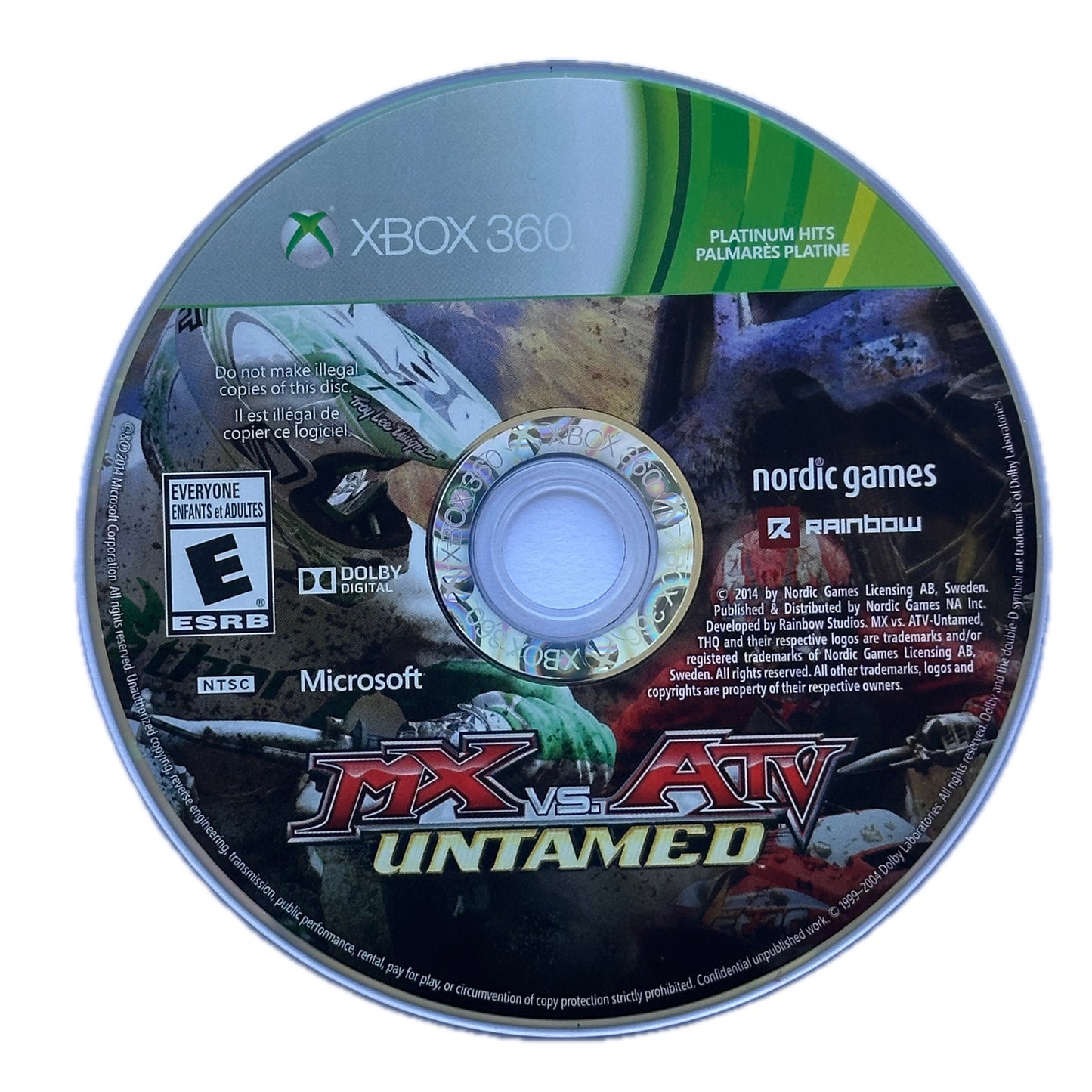 MX VS ATV Untamed Platinum Hits Xbox 360 Loose Disc