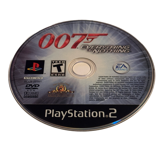 007 Everything or Nothing Sony PS2 Playstation 2 Loose Disc