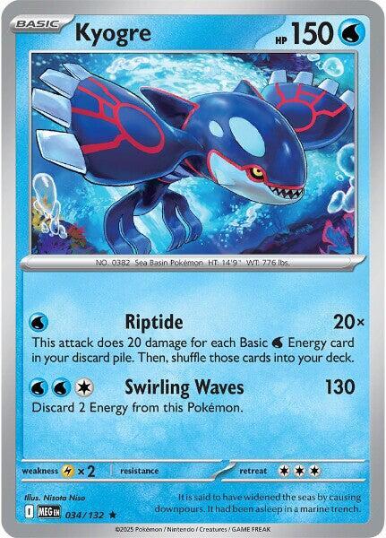 Kyogre Reverse Holo 034/132 Pokémon Mega Evolution Raw