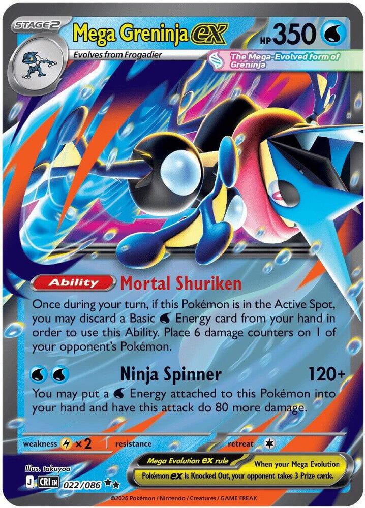 Mega Greninja EX 022/086 Mega Evolutions Chaos Rising Pokémon Raw