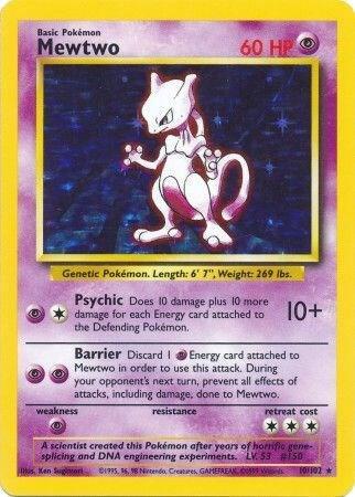 Mewtwo Holo 10/102 Pokémon Base Set Unlimited Raw