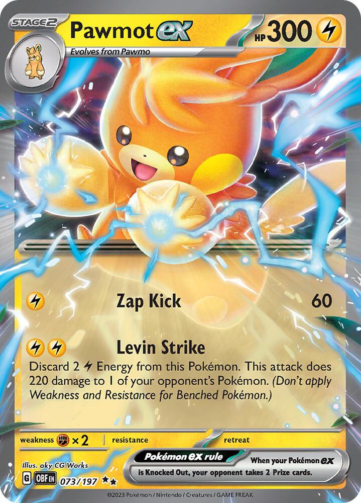 Pawmot EX 073/197 Pokémon Scarlet & Violet Obsidian Flames Raw