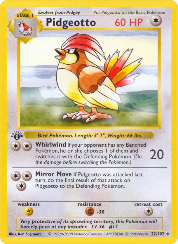 Pidgeotto 22/102 Pokémon Base Set Shadowless Raw