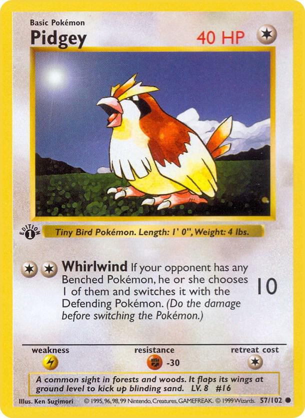 Pidgey 057102 Pokémon Base Set Shadowless Raw