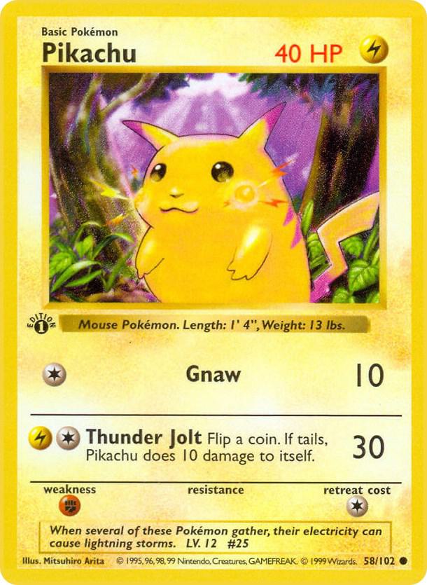 Pikachu 58/102 Pokémon Base Set Shadowless Raw