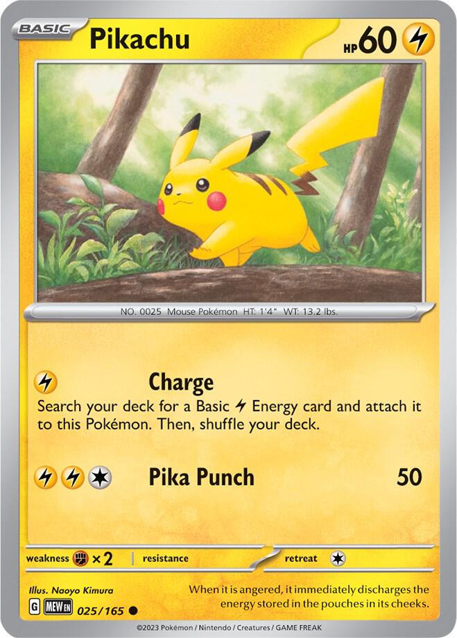 Pikachu Reverse Holo 025/165 Scarlet & Violet 151 Pokémon Raw