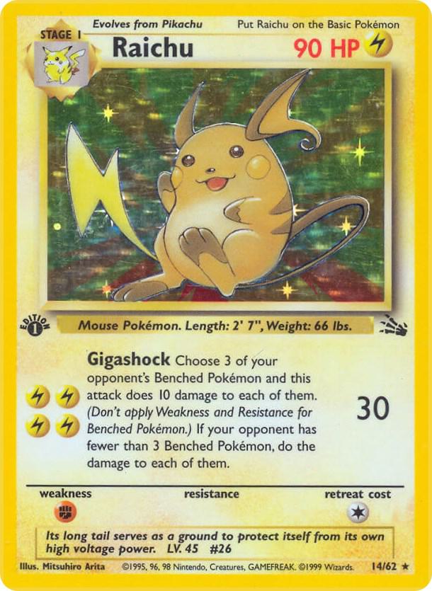 Raichu Holo 14/62 Pokémon Fossil Raw