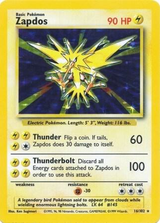 Zapdos 16/102 Holo Pokémon Base Set Unlimited Raw