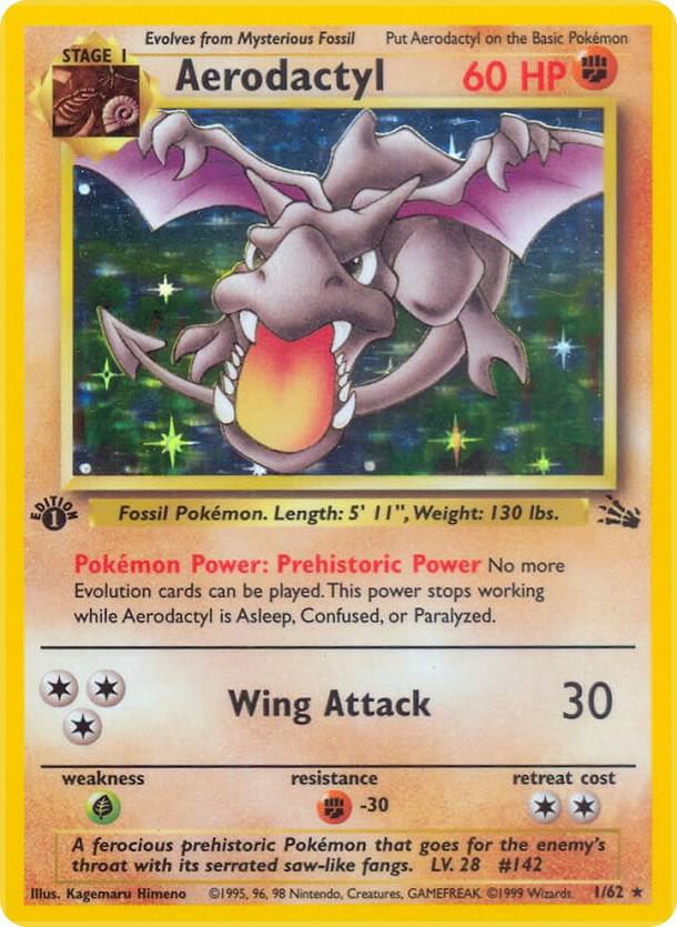 Aerodactyl Holo 1/62 Pokémon Fossil Raw