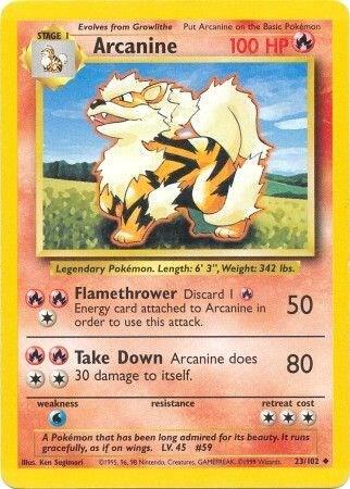 Arcanine 23/102 Pokémon Base Set Unlimited Raw