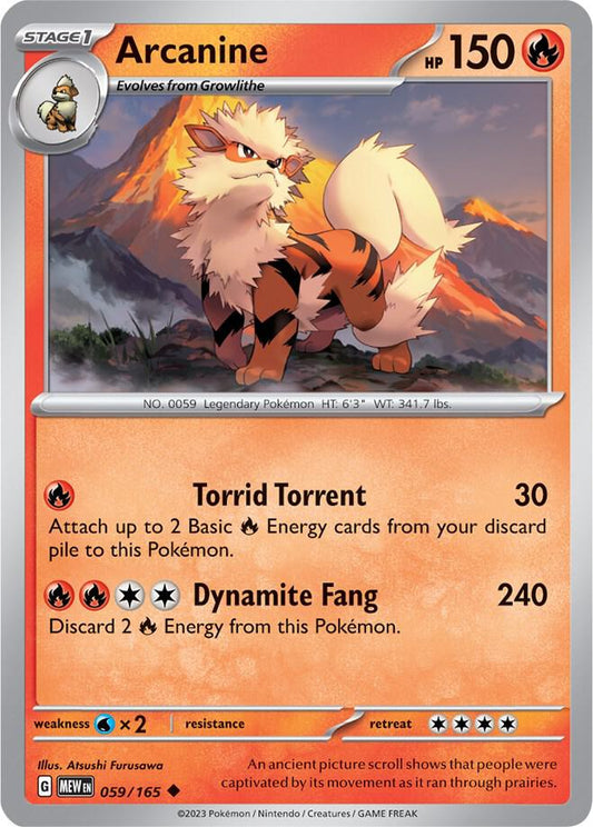 Arcanine Reverse Holo 059/165 Scarlet & Violet 151 Pokémon Raw