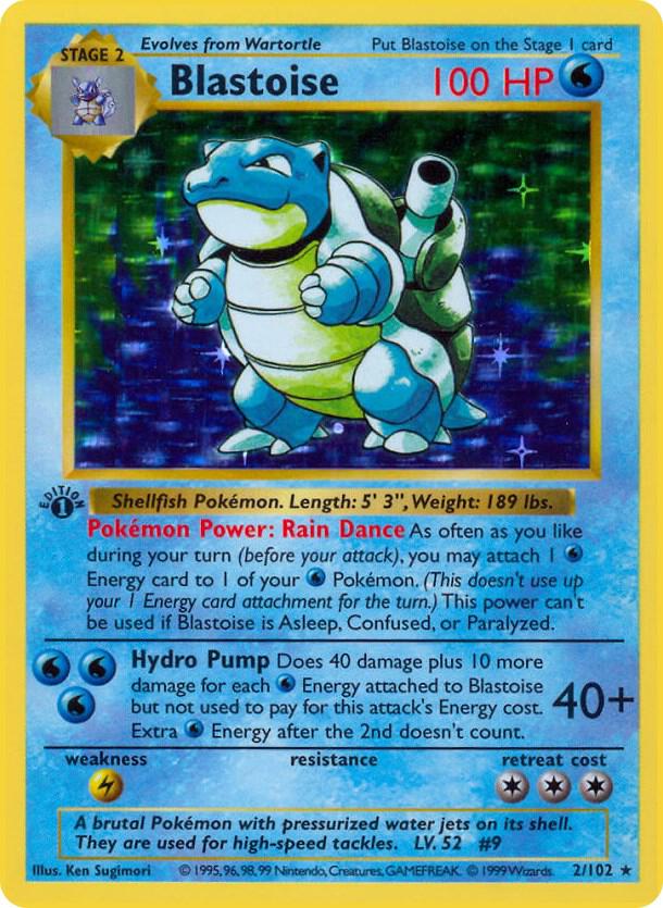 Blastoise Holo 2/102 Pokémon Base Set Shadowless Raw