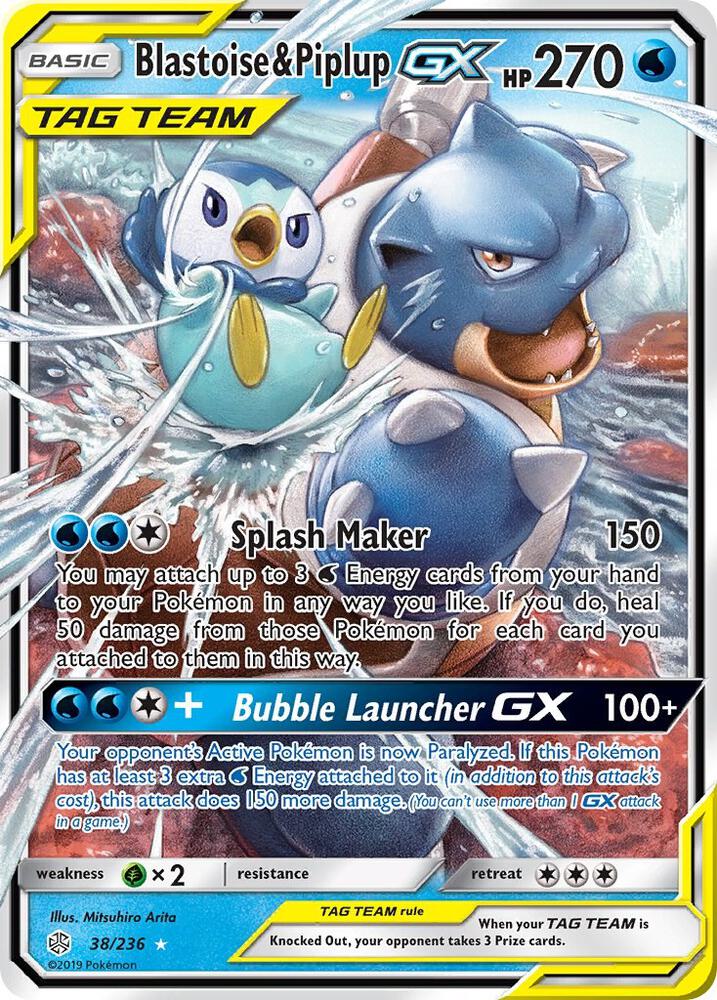 Blastoise & Piplup GX Tag Team 38/236 Pokémon Cosmic Eclipse Raw