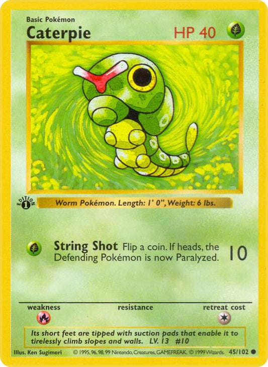 Caterpie 45/102 Pokémon Base Set Shadowless Raw