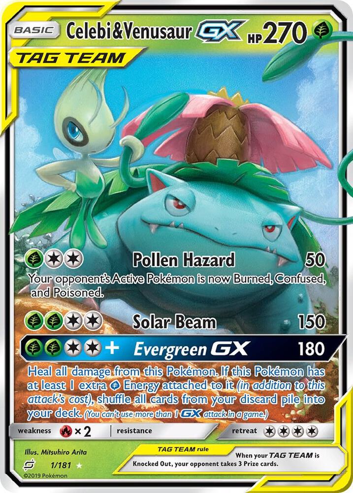 Celebi & Venusaur GX Tag Team 1/181 Pokémon Team Up Raw