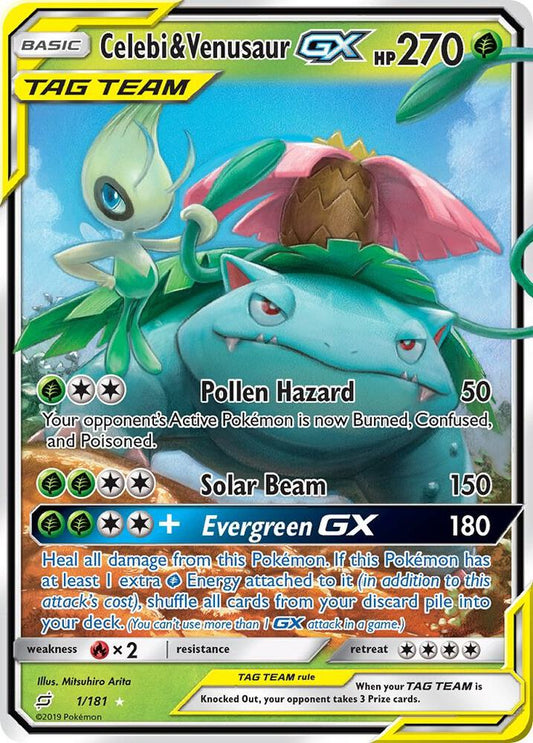 Celebi & Venusaur GX Tag Team 1/181 Pokémon Team Up Raw