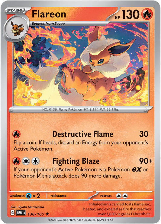 Flareon Holo 136/165 Scarlet & Violet 151 Pokémon Raw