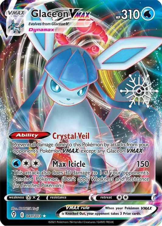 Glaceon VMax 41/203 Holiday Stamp Pokémon Evolving Skies Raw