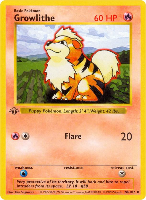Growlithe 28/102 Pokémon Base Set Shadowless
