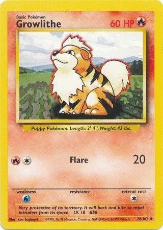 Growlithe 28/102 Pokémon Base Set Unlimited Raw