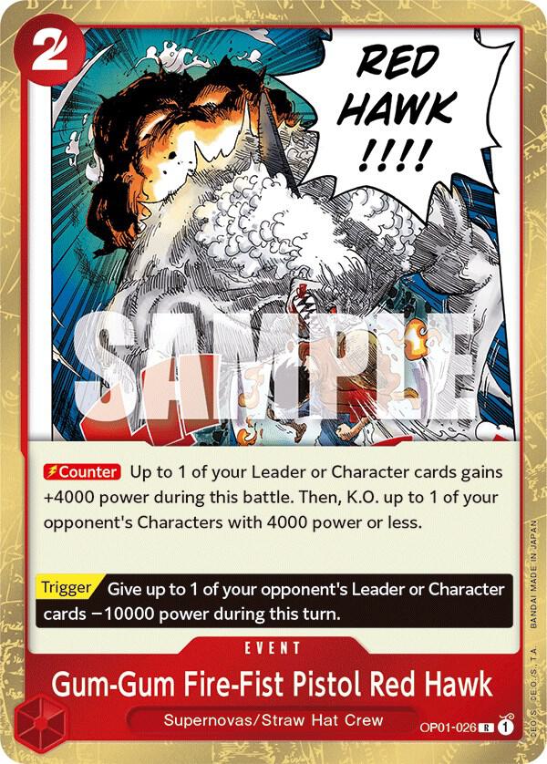 Gum-Gum Fire-Fist Pistol Red Hawk Foil One Piece Romance Dawn OP01-026 Raw