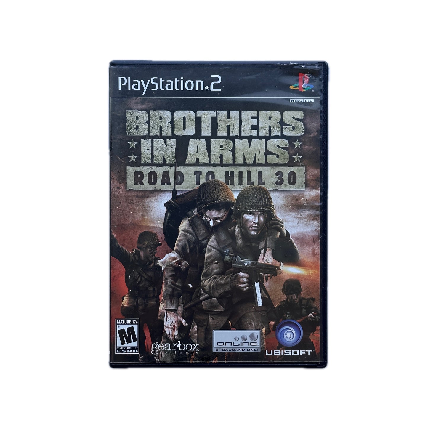 PlayStation 2 game case for 'Brothers in Arms: Road to Hill 30' on a white background