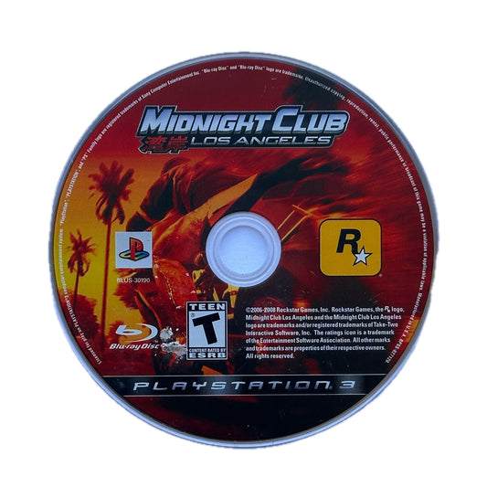 Midnight Club Los Angeles PS3 Playstation 3 Loose Disc