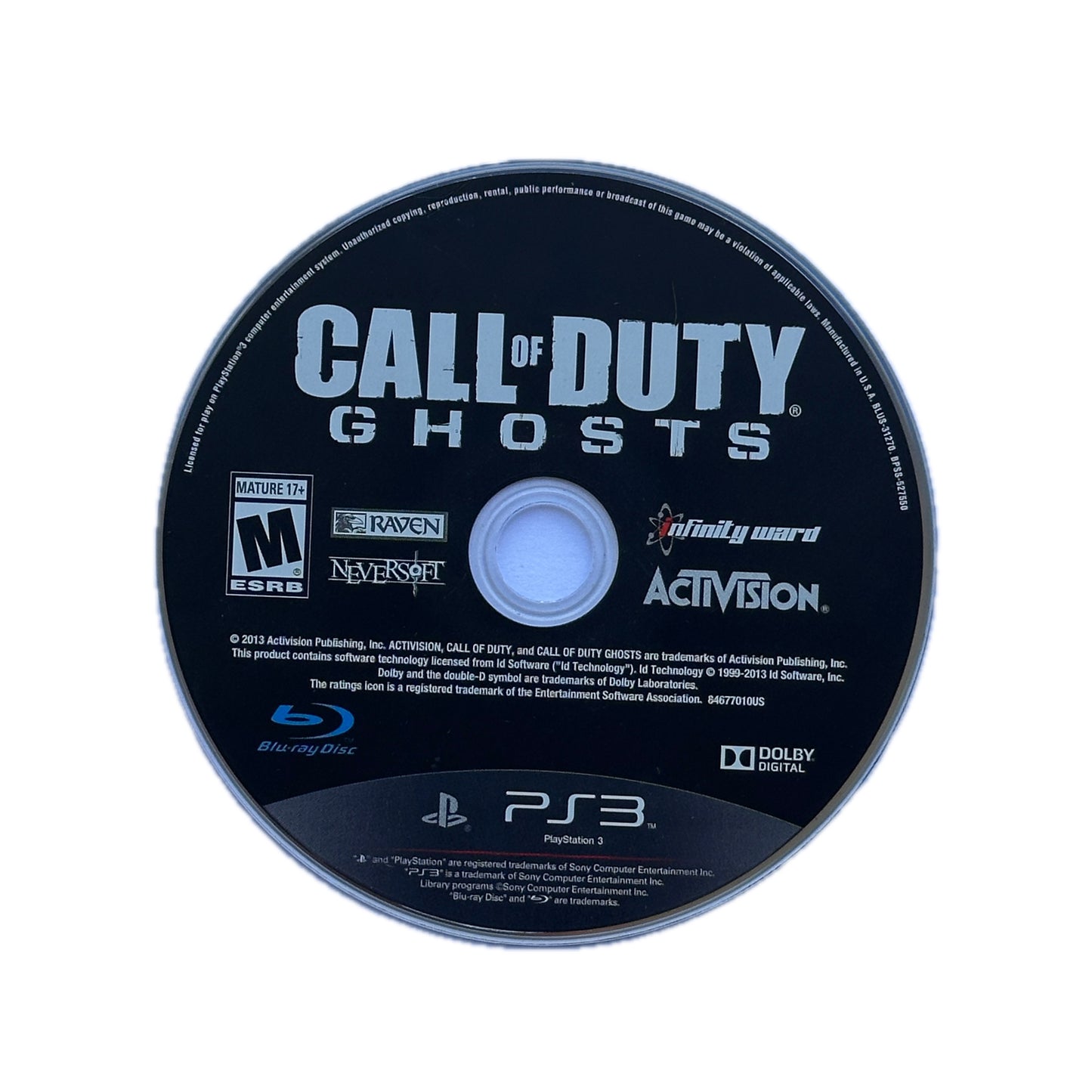 Call of Duty Ghosts PS3 Playstation 3 Loose Disc
