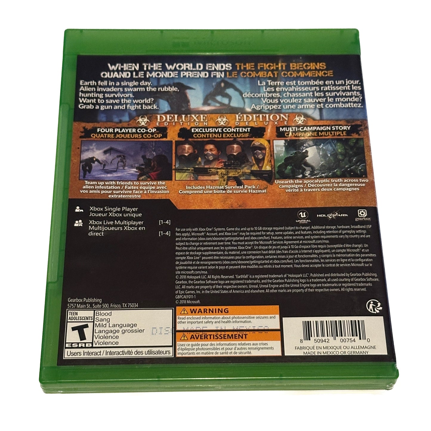 Earthfall Deluxe Edition Xbox One Complete in Box