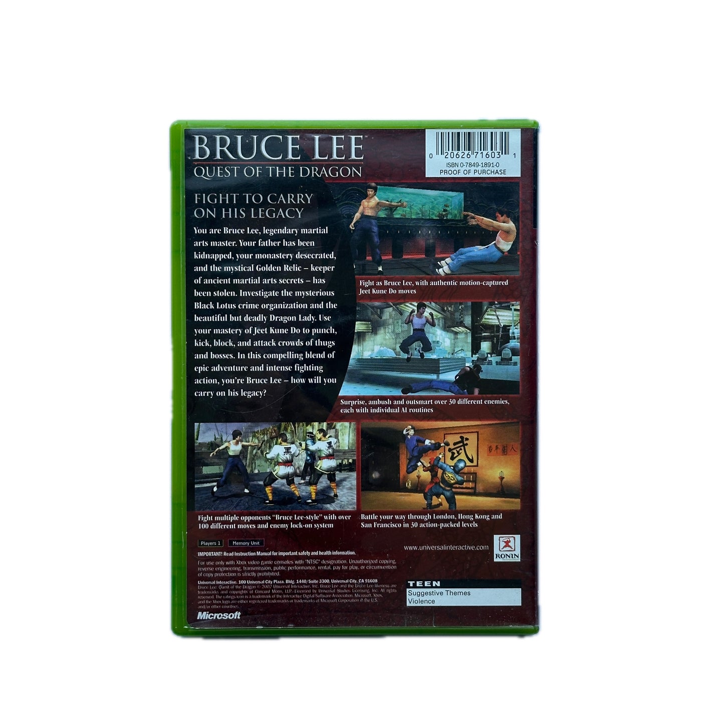 Bruce Lee Quest of The Dragon Xbox Complete in Box