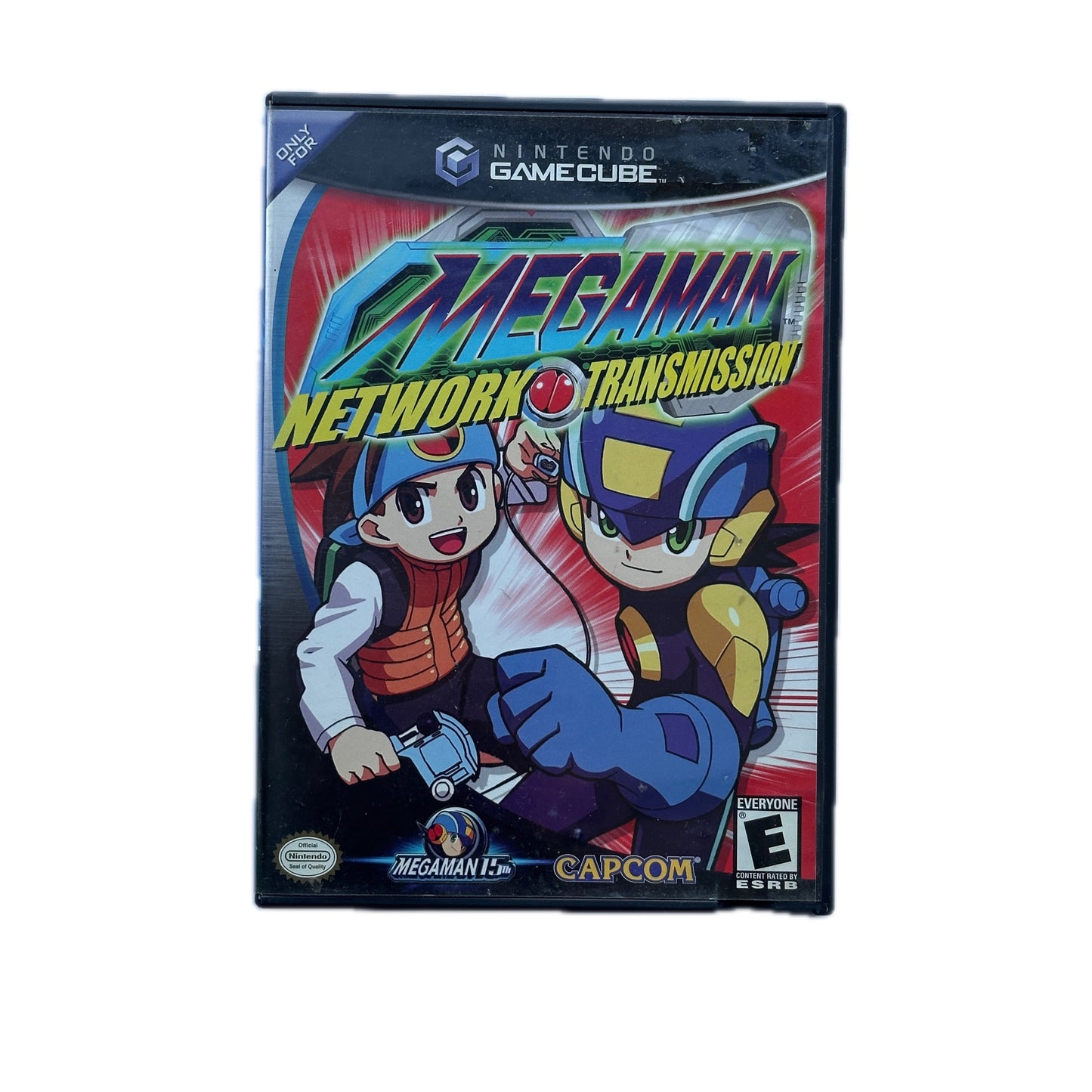 Front Cover art of the gamecube game Mega Man Network Transmission.
