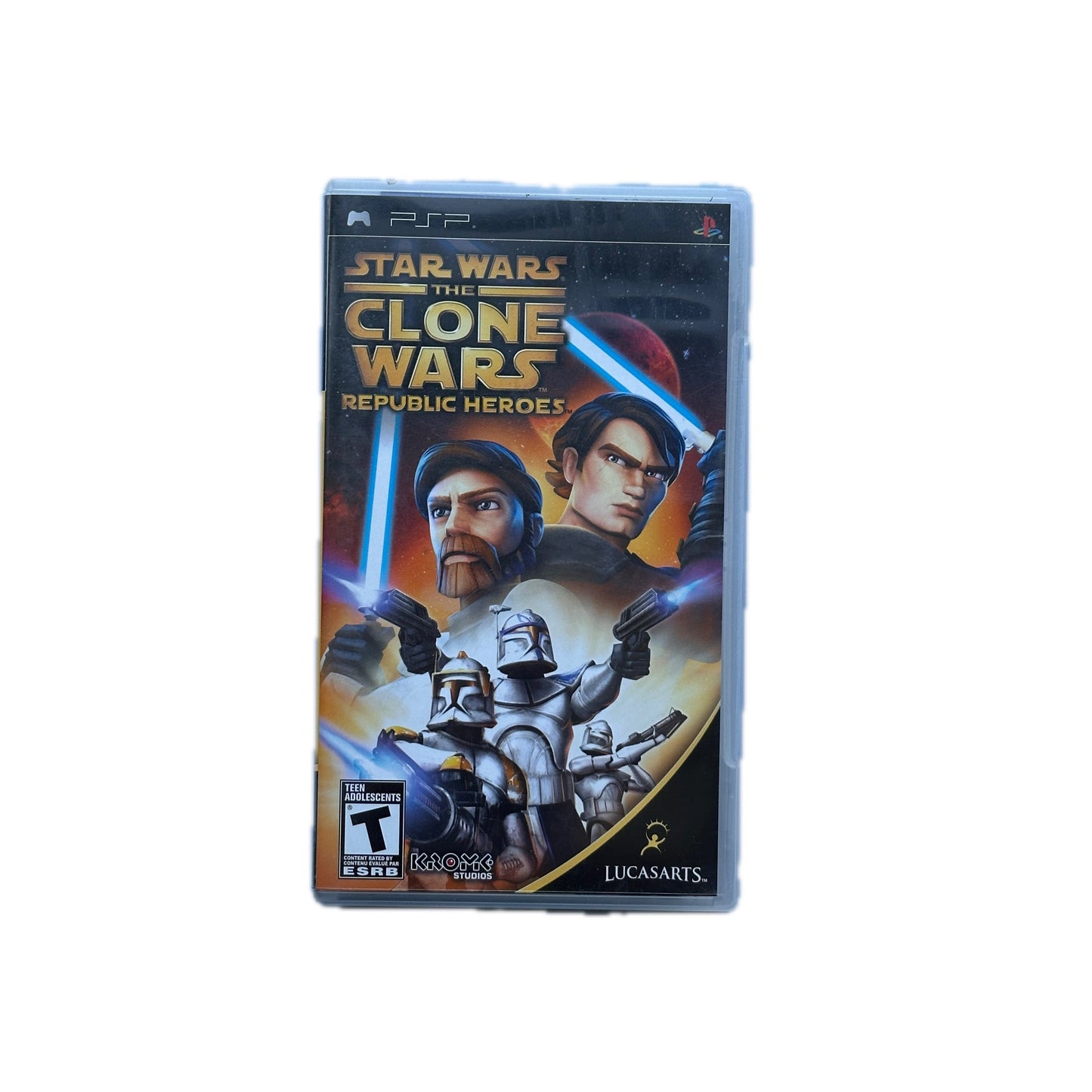 Star Wars The Clone Wars Republic Heroes PSP game case on a white background