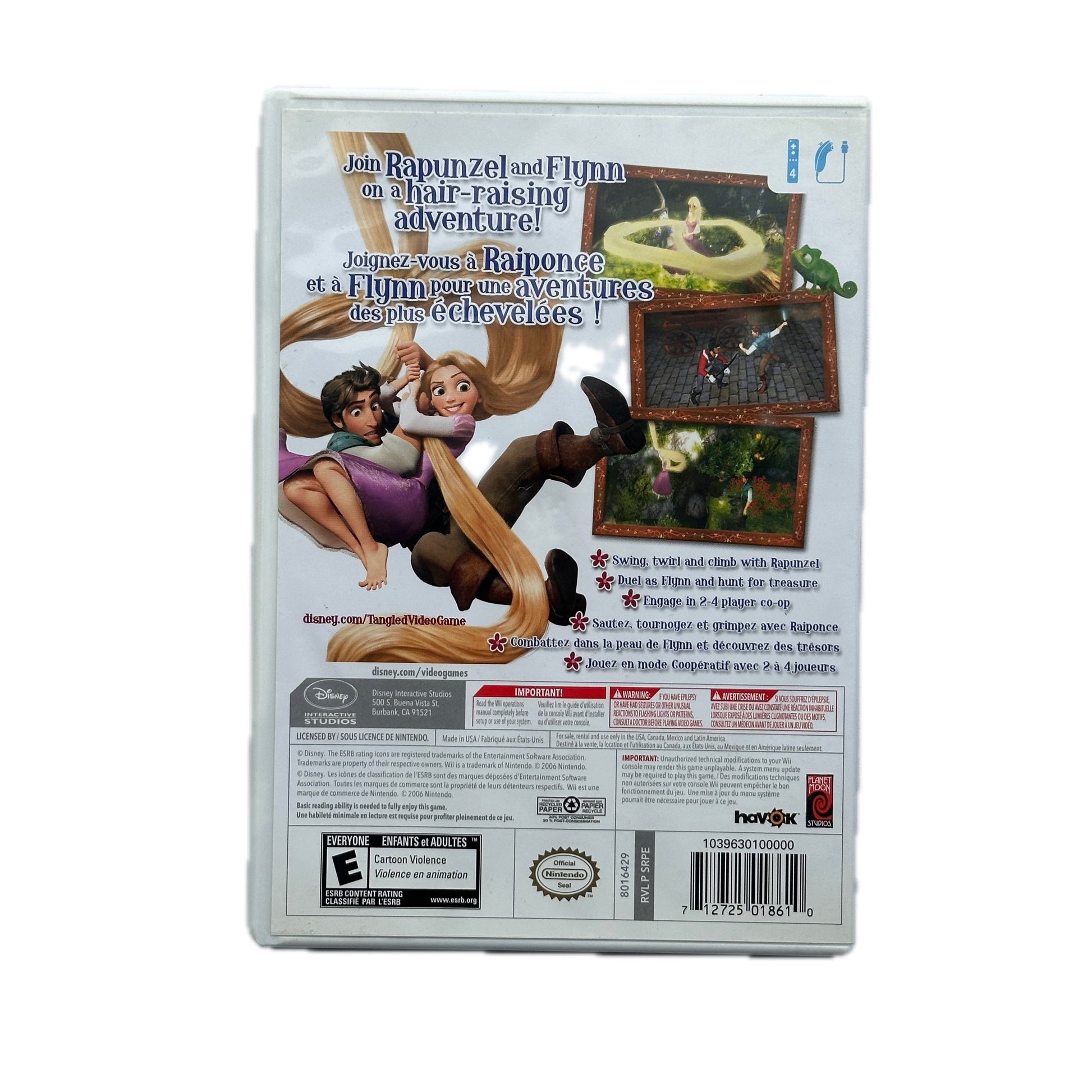 Back of a toy packaging featuring animated characters and text.