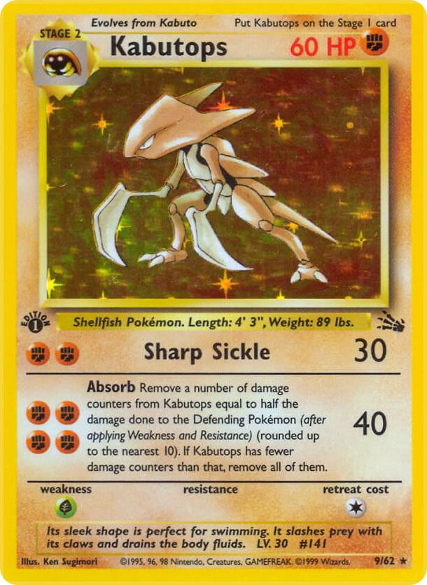 Kabutops Holo 9/62 Pokémon Fossil Raw