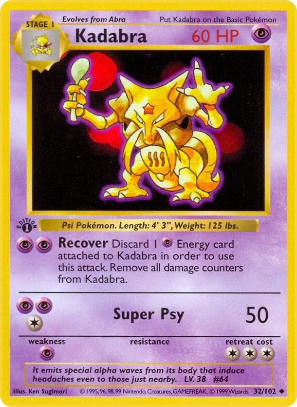 Kadabra 32/102 Pokémon Base Set Shadowless Raw