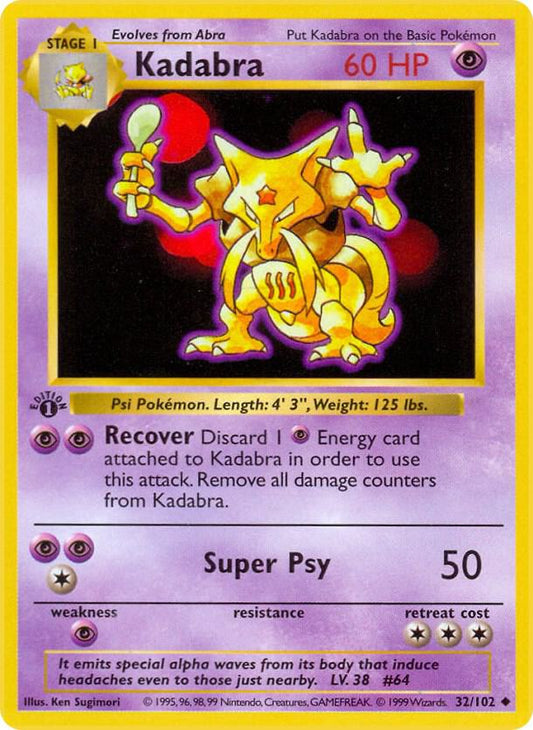Kadabra 32/102 Pokémon Base Set Shadowless Raw