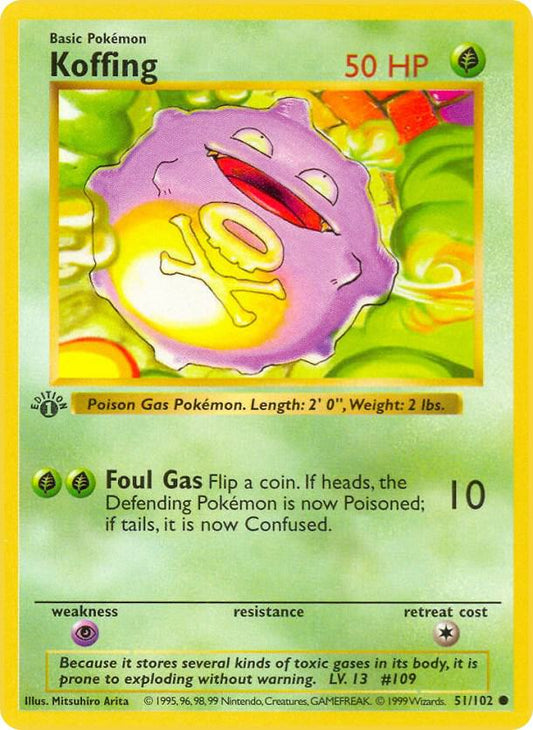 Koffing 51/102 Pokémon Base Set Shadowless Raw
