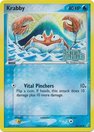 Krabby 54/100 Reverse Holo Stamped EX Crystal Guardians Pokémon Raw