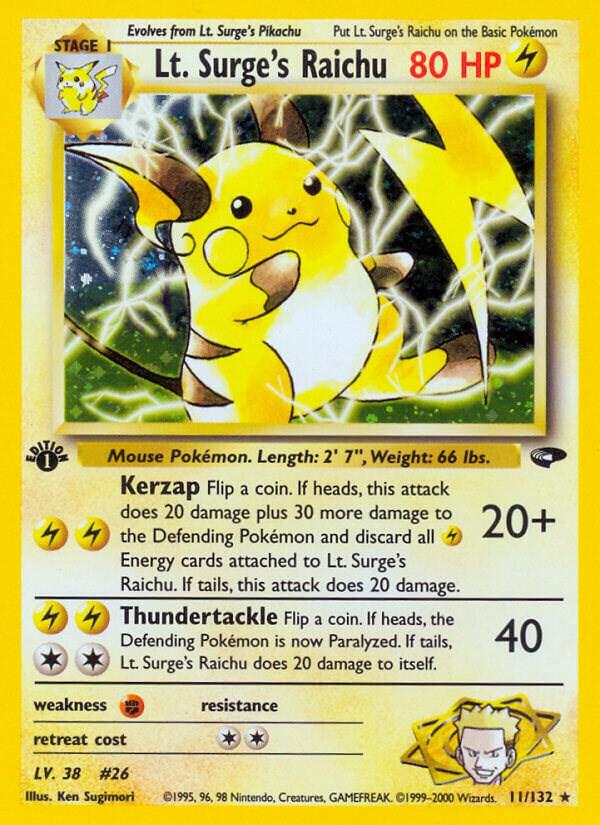 Lt.Surge's Raichu 11/132 Pokémon Base Set Gym Challenges Raw