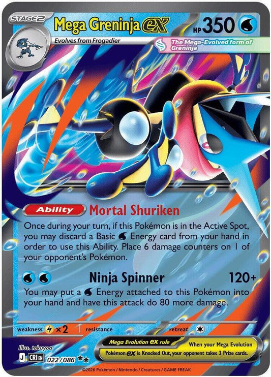 Mega Greninja EX 022/086 Mega Evolutions Chaos Rising Pokémon Raw