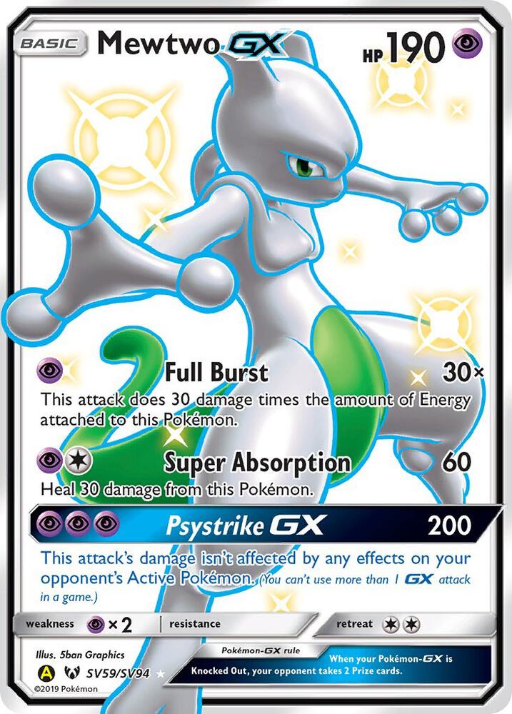 Mewtwo GX SV59/SV94 Pokémon Sun & Moon Hidden Fates Raw
