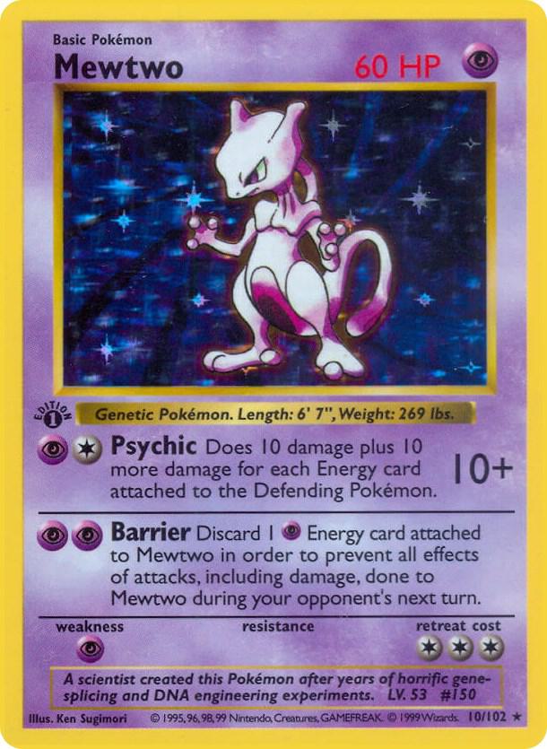 Mewtwo Holo 10/102 Pokémon Base Set Shadowless Raw