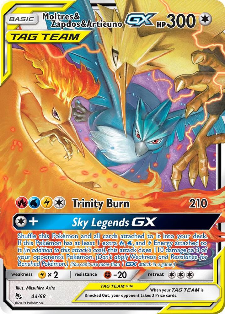 Moltres & Zapdos & Articuno GX Tag Team 44/68 Pokémon Sun & Moon Hidden Fates Raw