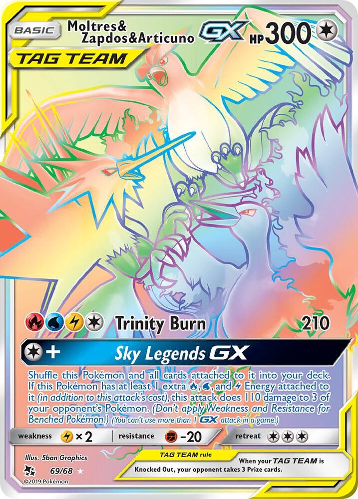 Moltres & Zapdos & Articuno GX Tag Team 69/68 Pokémon Sun & Moon Hidden Fates Raw