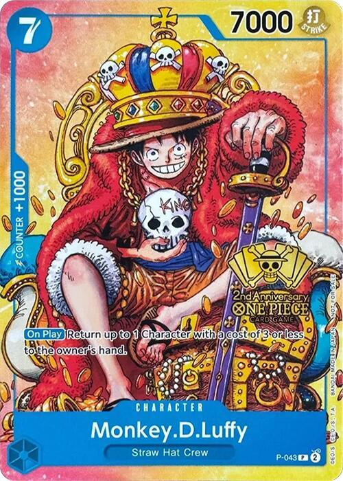 Monkey.D.Luffy P-043 2nd Anniversary Stamp Promo Card Raw