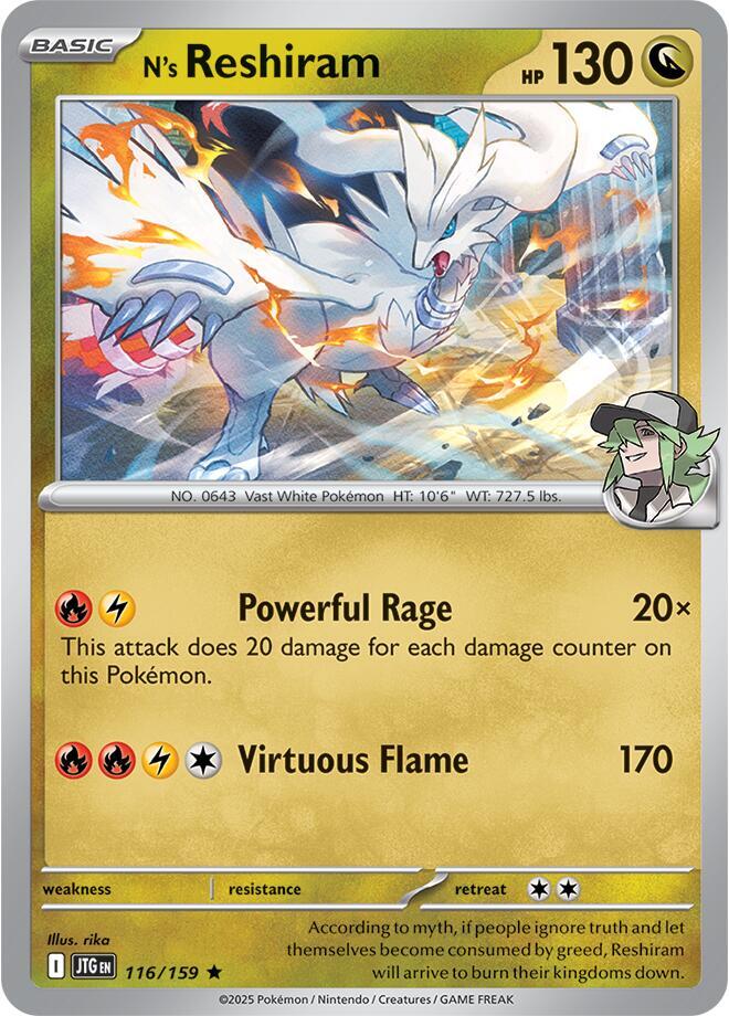 N's Reshiram Reverse Holo 116/182 Pokémon Journey Together Raw